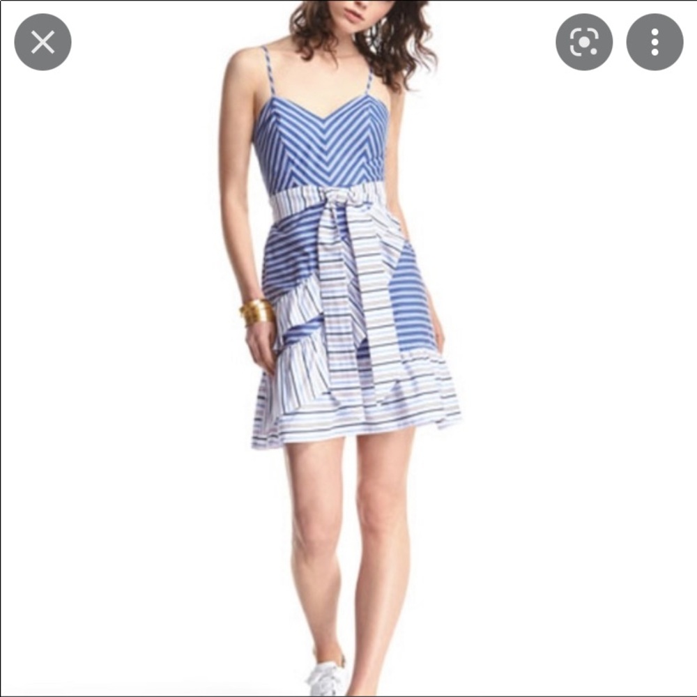 Parker blue striped  Ruffled knee length sundress / dress  - Size 8